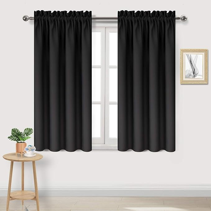DWCN Black Blackout Curtains for Bedroom –Rod Pocket Thermal Insulated Room Darkening Drapes for Living Room, W 42 x L 54 Inch, 2 Panels by DWCN