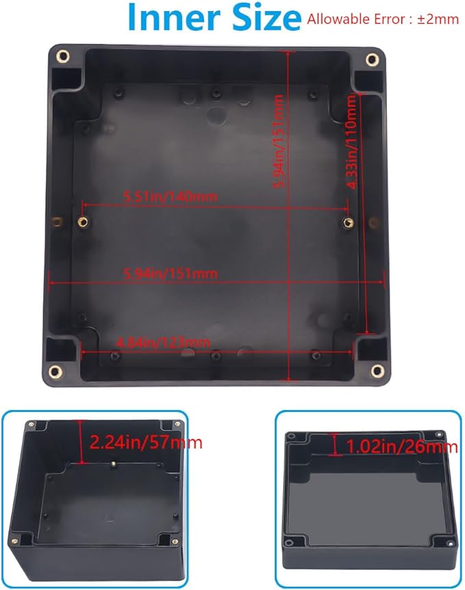Outdoor Waterproof Junction Box IP67 Project Box ABS Black Electrical Boxes Electronic Enclsoure for DIY Project 6.3 x 6.3 x 3.5 inch (160x160x90mm) - Image 5