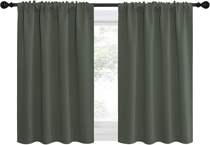 NICETOWN Bedroom Curtains Blackout Draperies - All Season Thermal Insulated Solid Rod Pocket Top Blackout Curtains/Drapes for Kid's Room (Dark Mallard, 1 Pair, 42 x 36 Inch) - Image 2