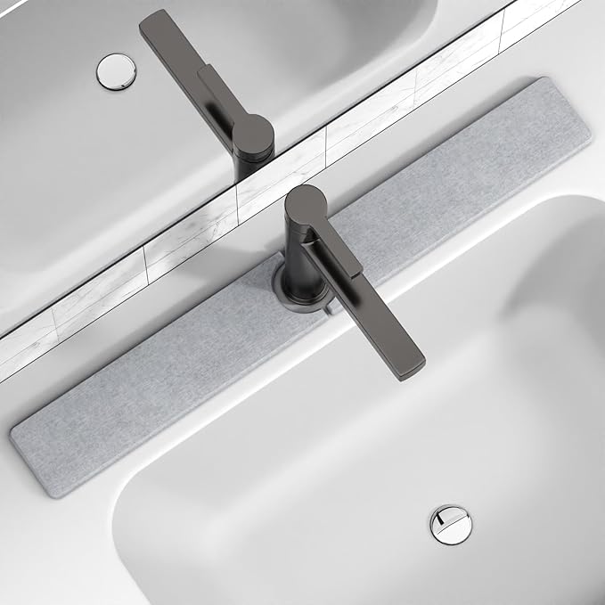 30" x 4" Stone Faucet Mat for Kitchen Sink, Quick Drying Diatomite Sink Tray, Faucet Sink Splash Guard for Prevents Moisture Buildup (Light Gray) by Unknown