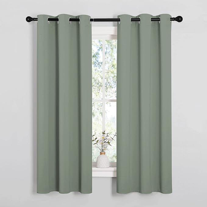 NICETOWN Bedroom Curtain Panels Blackout Draperies, Thermal Insulated Solid Grommet Blackout Curtains/Drapes (1 Pair, 34 by 63 inches, Greyish Green) by NICETOWN