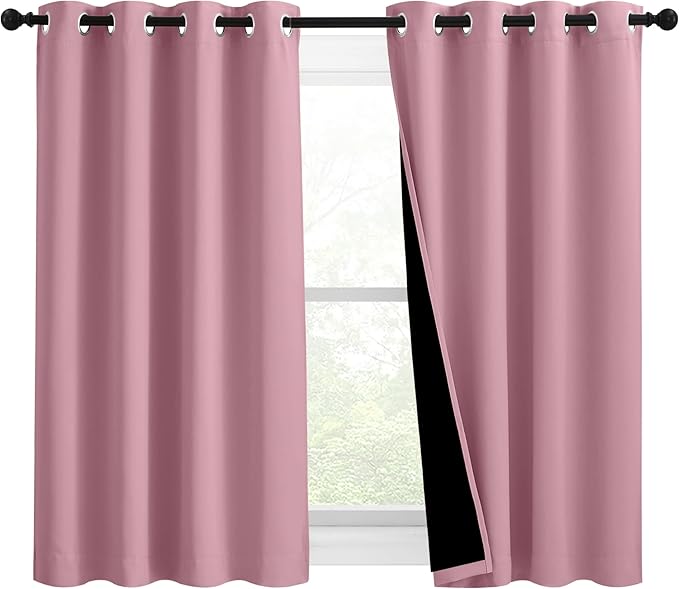 NICETOWN 100% Blackout Blinds, Set of 2, 46 inches x 45 inches, Laundry Room Decor Window Treatment Curtains for Large Patio Sliding Door, Thermal Insulated Crystal Pink Curtains for Bedroom by NICETOWN