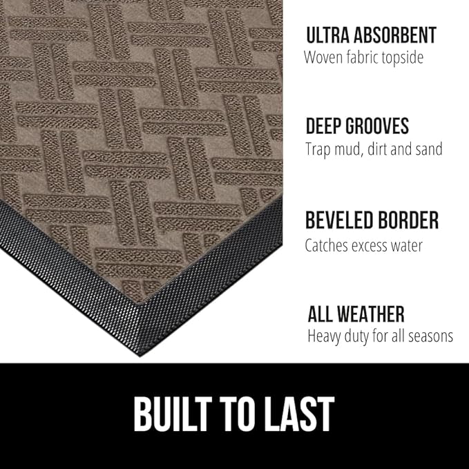 GORILLA GRIP 100% Waterproof All-Season WeatherMax Doormat, 47x35, US Designed Natural Rubber, Stain and Fade Resistant, Low Profile Indoor Outdoor Door Mats, Easy Clean Patio Mat, Taupe Basket Weave - Image 3