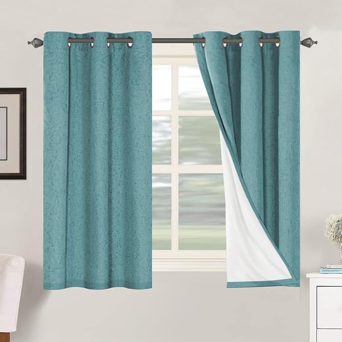 H.VERSAILTEX Primitive Linen Curtains 100% Blackout Curtain Drapes Burlap Fabric Curtains with White Thermal Insulated Liner, Grommet Top Curtain Living Room/Bedroom (2 Panels, 42 x 54 Inch, Teal) by HVERSAILTEX