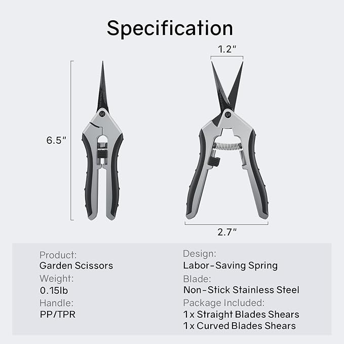 6.5" Ultra Sharp Pruning Shears, 2-Pack Garden Scissors with Stainless Steel Blades, Ergonomic Grip, Rust Resistant, Safety Lock, Trimming Scissors for Plants (1pc Straight & 1pc Curved) - Image 8