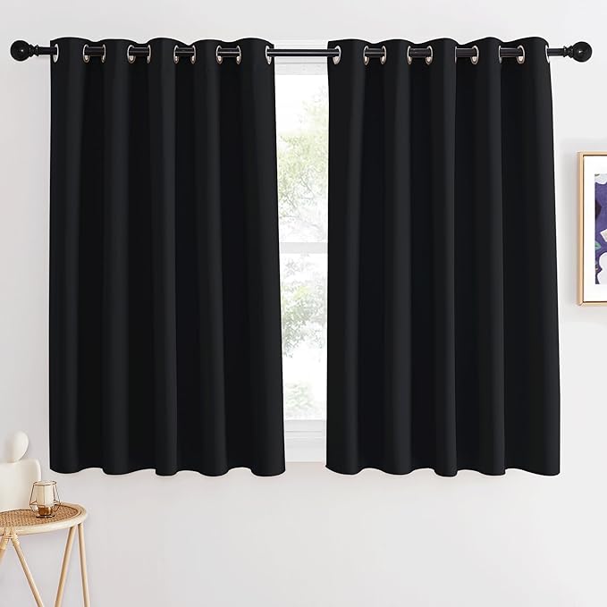 NICETOWN Bedroom Black Out Curtain 54 inches Long - Solid Thermal Insulated Grommet Blackout Window Treatment Sound/Light Blocking for Basement (1 Panel, W66 x L54, Black) by NICETOWN