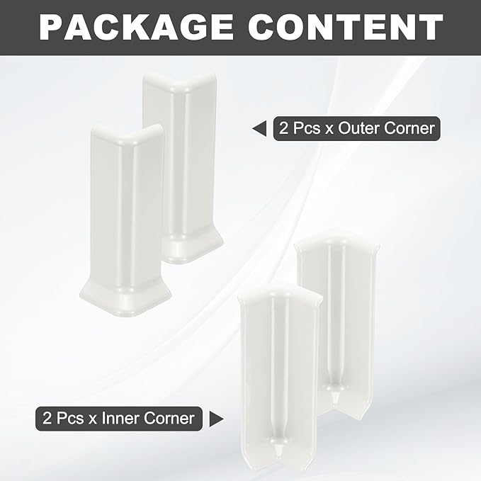uxcell Self Adhesive Baseboard Corner Blocks, 4.07 Inch Wall Edge Corner Protector 2 Inside + 2 Outside Corners-Connector for Wall Floor Furniture Edge(White) - Image 3