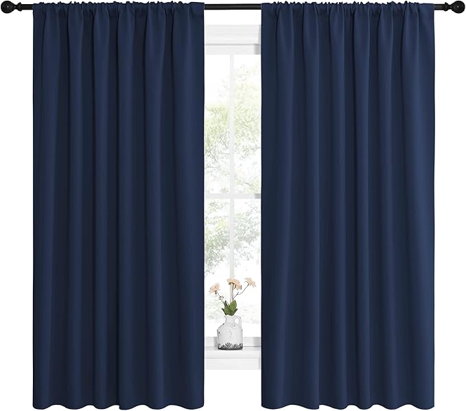 NICETOWN Blackout Curtains for Bedroom, Blackout Draperies, Home Decorations Thermal Insulated Solid Rod Pocket Blackout Drapes for Cafe (Navy, One Pair, 62 x 63-inch) - Image 2