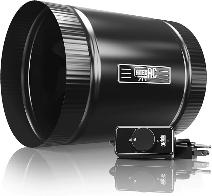 6 Inch Inline Duct Fan with Speed Controller - 282CFM High Airflow, Ultra Quiet 62.8dB for Grow Tents, Hydroponics, Ventilation, Exhaust - Energy Efficient 37W Inline Exhaust Fan by AITECAC