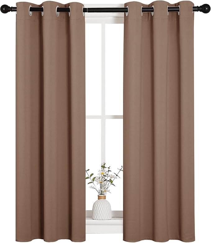 NICETOWN Blackout Window Curtains and Drapes for Kitchen, Window Treatment Thermal Insulated Solid Grommet Blackout Drapery Panels (Set of 2 Panels, 29 by 45 Inch, Cappuccino) by NICETOWN