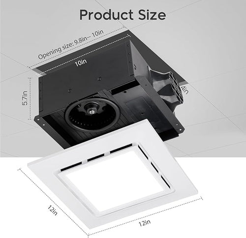 12" Bathroom Exhaust Fan with Light Ultra Quiet Ventilation Fan Combo 1.0 Sone 145CFM 10"x10" Mount (metal) - Image 2