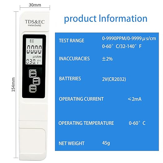 2025 New 4 in 1 TDS Meter - TDS EC & Temperature(°C,°F) - 0-9990 ppm-Meter,Accurate & Reliable Digital Water Testing Kits for Drinking Water,Tap,Well,Swimming Pool,Hydroponics, Aquarium, RO/DI System - Image 7
