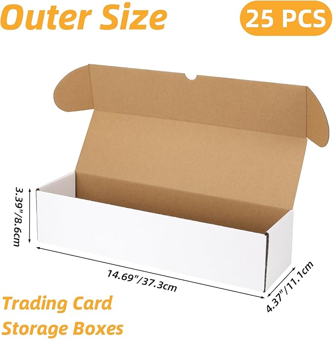 Bulk 400 Capacity Card Toploaders Storage Box, in Total 25 Pack Brown White Cardboard Shipping Boxes for 10000 Count 35pt 3x4 inch Toploaders or Toploaded Cards - Image 3