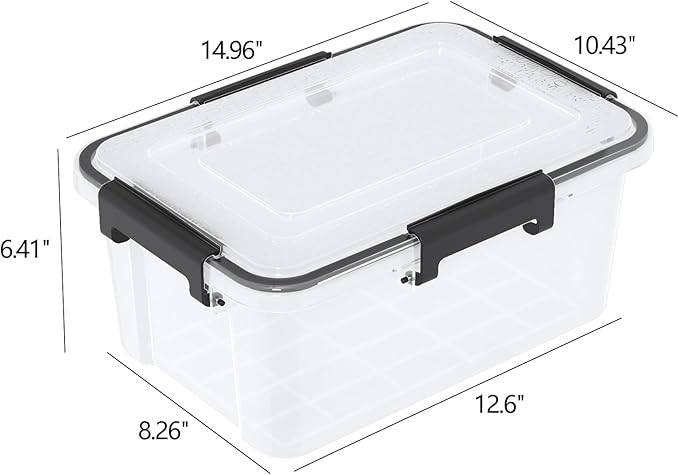 12 Quart Plastic Gasket Box with Tight Latch and Seal, Storage Bins with Snap Lid, Clear Latching Storage Box, 6 Packs - Image 3