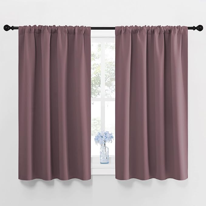 NICETOWN Blackout Curtains for Bedroom, Home Decorations Thermal Insulated Solid Rod Pocket Blackout Drapes for Cafe, Nursery (Dry Rose, 1 Pair, 42 x 48-inch) by NICETOWN