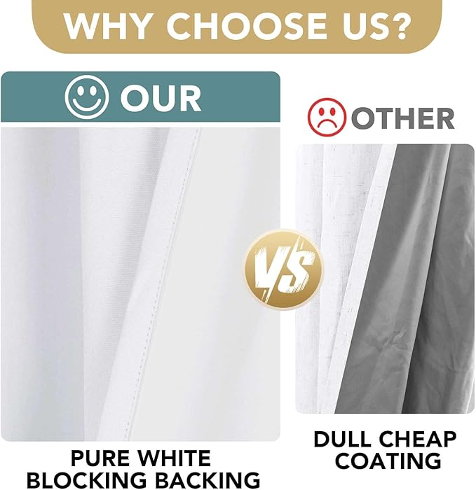 H.VERSAILTEX 100% Blackout Curtains for Bedroom Thermal Insulated Linen Textured Curtains Heat and Full Light Blocking Drapes Living Room Curtains 2 Panel Sets, 52x72 - Inch, Pure White - Image 3