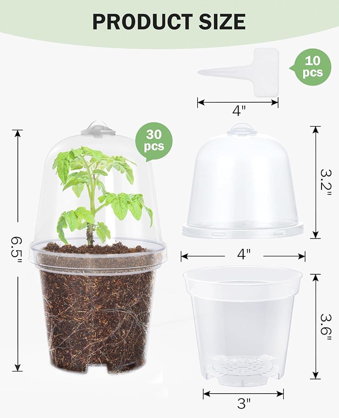 homenote Clear Nursery Pots for Plants,4 Inch Plant Pot for Planting with Humidity Domes Plastic Seedling with Drainage Holes Seed Starter Flower High Transparency (30 Pack) - Image 6
