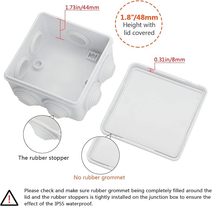 LeMotech ABS Plastic Dustproof Water Resistant IP55 Junction Box Universal Electrical Project Enclosure White 3.4 x 3.4 x 2 inch (85 x 85 x 50 mm) - Image 4