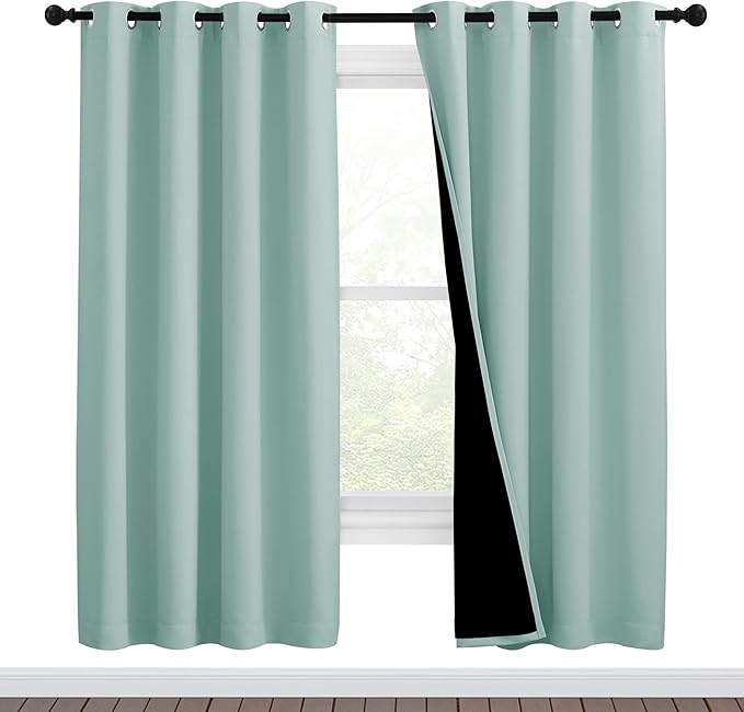 NICETOWN 100% Blackout Window Curtain Panels, Full Light Blocking Drapes with Black Liner for Nursery, 72-inch Drop Thermal Insulated Draperies (Aqua Blue, 2 Pieces, 46-inch Wide Per Panel) by NICETOWN