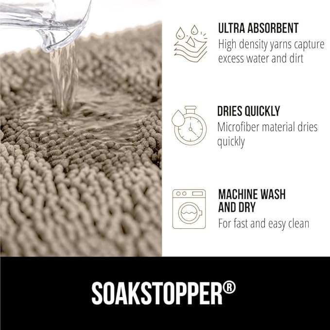 GORILLA GRIP SOAKSTOPPER Dog Door Mat, Machine Washable Rug Absorbent Doormat Captures Moisture Mud Dirt, Quick Dry Soft Chenille Entryway Rugs Indoor Entrance Mats for Dog Paws, 24x17 Beige - Image 4