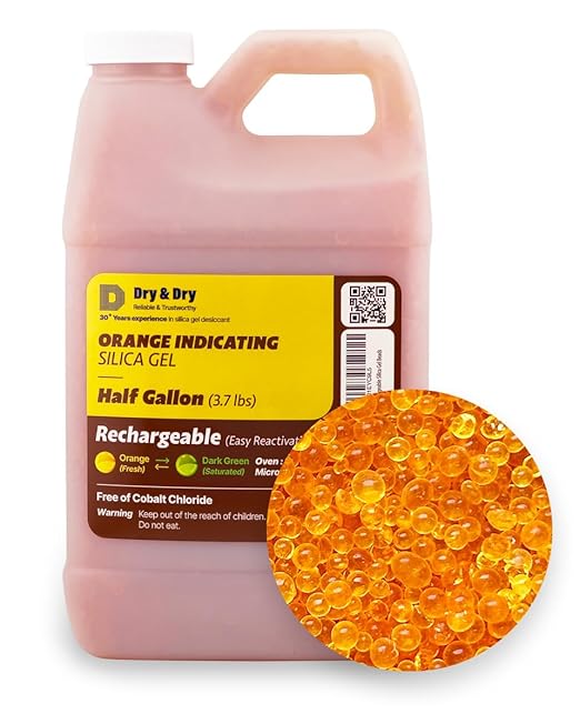 "Dry & Dry" [3.7 LBS] Premium Orange Indicating Silica Gel Desiccant Beads(Industry Standard 3-5 mm) - Rechargeable Silica Gel Beads(3.7 LBS) by DryDry