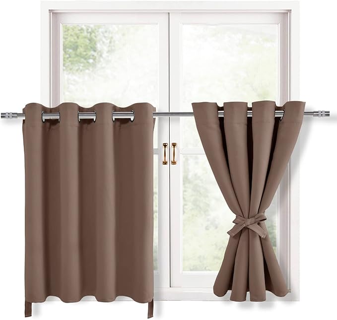 Hiasan RV Blackout Curtains for Bedroom, 52 x 36 Inches Long - Thermal Insulated & Light Blocking Window Curtains for Living Room, 2 Drape Panels Sewn with Tiebacks, Cappuccino by Hiasan