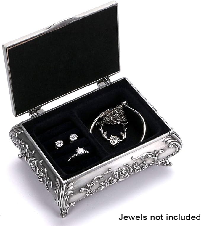 Hipiwe Vintage Metal Jewelry Box Small Trinket Jewelry Storage box For Rings Earrings Necklace Treasure Chest Organizer Antique jewelry Keepsake gift Box Case for Women (Small) - Image 2