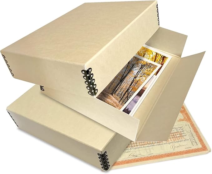 Lineco Museum Archival Storage Box, 9.75x12.75x3 in. Drop Front Design. Acid-Free with Metal Edge. Organize Photos, Pictures, Prints, Documents, Crafts, DIY. Tan, 1 Pack - Image 9