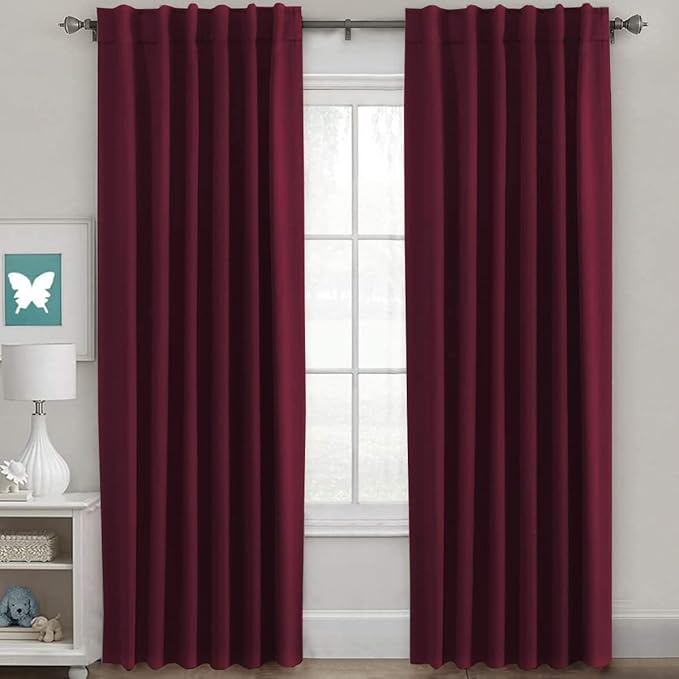 H.VERSAILTEX Christmas Blackout Curtains Thermal Insulated Window Treatment Panels Blackout Drapes for Living Room Back Tab/Rod Pocket Bedroom Draperies, 52 x 96 Inch, Burgundy Red, 2 Panels by HVERSAILTEX