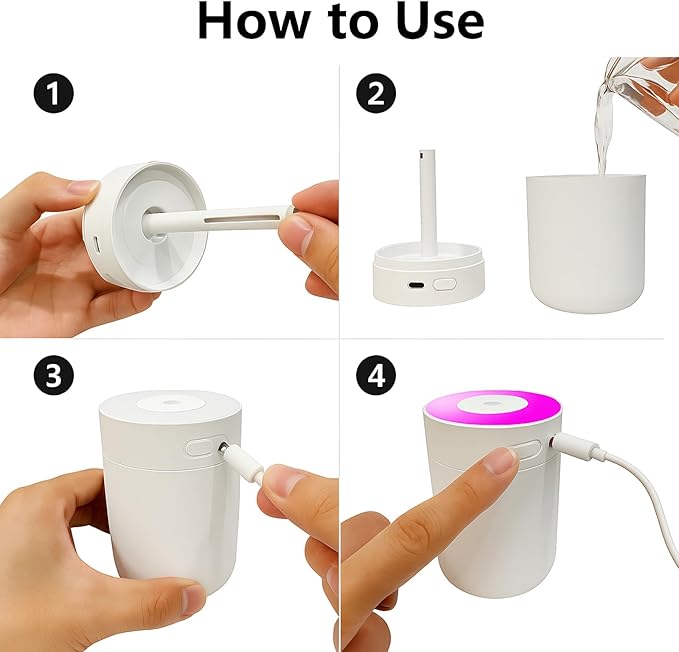 230ML Humidifier for Bedroom, Air Humidifier for Home, Plant Humidifiers Indoor Small with LED Colorful Gradient Light, USB Powered for Desk, Car, Travel, Hotel Room (Black) - Image 7