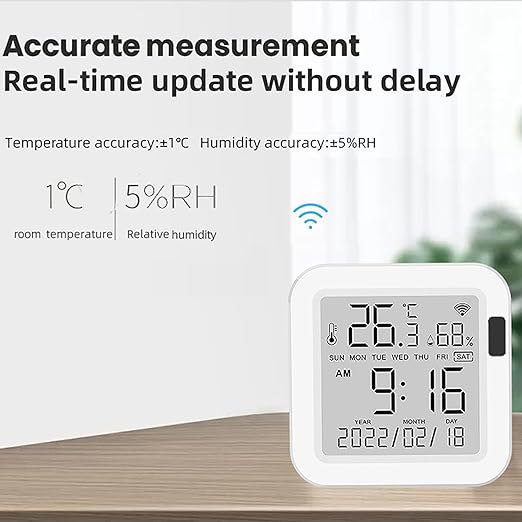 WiFi Temperature Humidity Monitor: Upgraded Smart Temperature and Humidity Sensor with Large Backlit LCD Screen & App Alerts, Indoor Thermometer Hygrometer Compatible with Alexa Google Assistant - Image 2