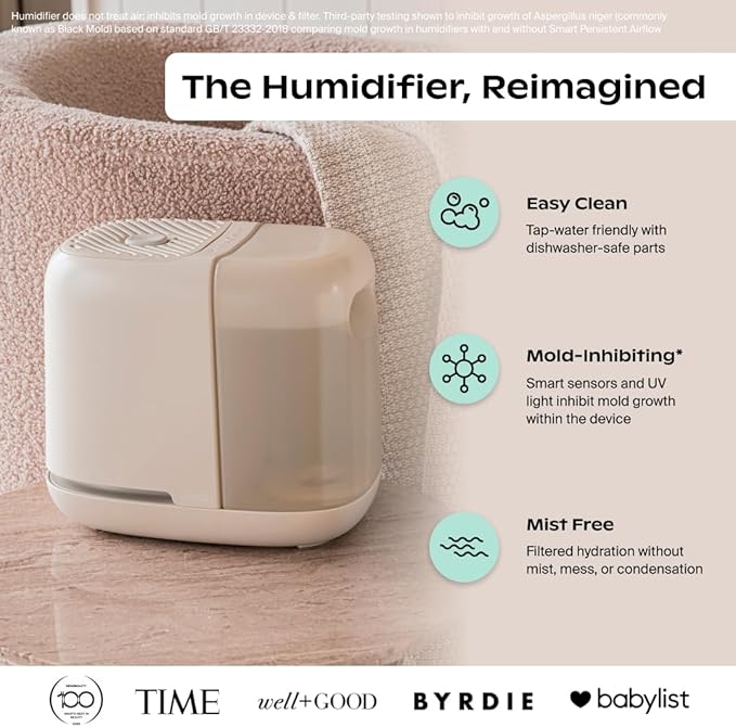 Canopy Bedside Humidifier 2.0, Moonstruck, 36 HR Run Time, 2.5L Capacity - Reading Light & White Noise - Alleviate Symptoms of Allergies, Cold, Dry Skin - Humidifier, Filter, Power Cord & Adapter - Image 2