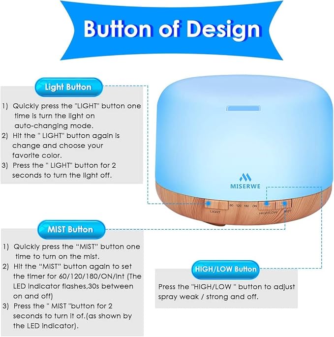 500ml Diffuser with Remote Control Waterless Automatic Shut Off Essential Oil Diffusers with Timing Mode Adjustable Oil Diffuser for Home - Image 3