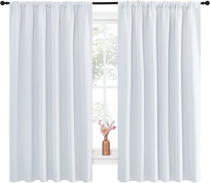 NICETOWN Bedroom Window Curtain Panels - Window Treatment Thermal Insulated Rod Pocket Room Darkening Curtains/Drapes for Patio Door (Greyish White, 2 Panels, 70 by 63) - Image 2