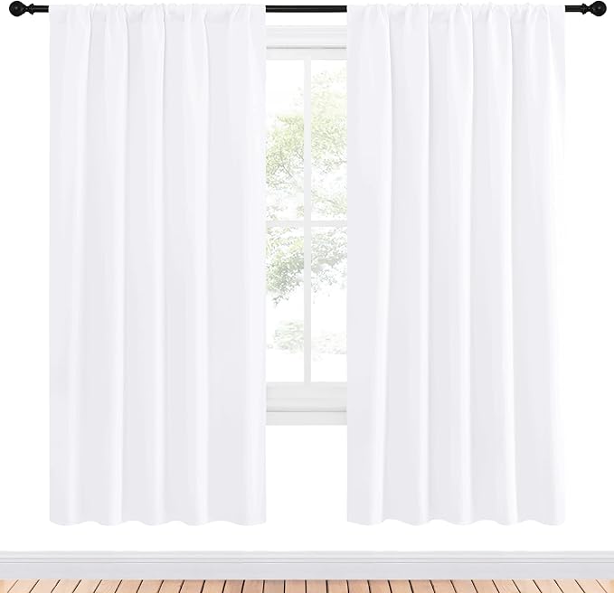 NICETOWN 50% Light Blocking Kitchen Curtains - Window Treatment Rod Pocket Curtains/Drapes for Bedroom (2 Panels, 52 by 72, White) - Image 2