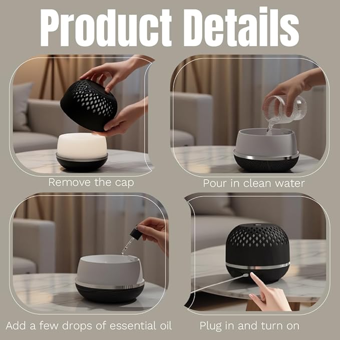 Essential Oil Diffuser 300ml for Home Bedroom, Aromatherapy Oil Diffuser with 3H 6H Timer, 7 Color Light, USB Type-C, Hollow Design, Auto Shut-Off(Dark Woodgrain, Openwork) - Image 6