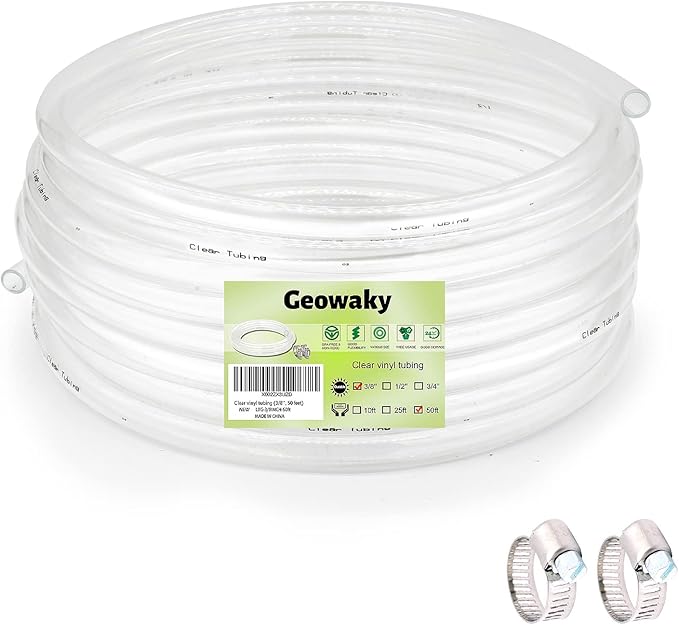 3/8’’ ID × 1/2’’ OD - 50 ft Clear Plastic Vinyl Tubing,Hybrid PVC Tubing Lightweight Non-Toxic vinyl Tube UV Chemical Resistant by ProfessionalBrand
