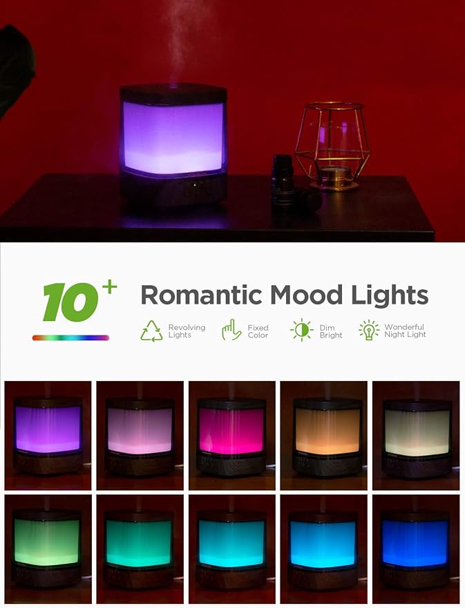 InnoGear Diffusers for Essential Oils, 300ml Oil Diffuser Aromatherapy Diffusers Aroma Ultrasonic Cool Mist Humidifier 4 Timers Color Changing Lights Auto-Off, Brown - Image 5