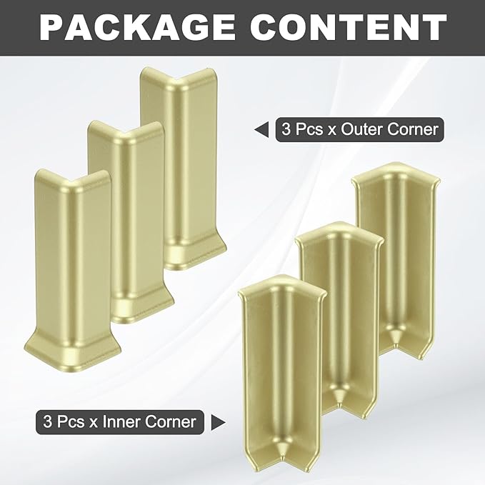 uxcell Self Adhesive Baseboard Corner Blocks, 4.07 Inch Wall Edge Corner Protector 3 Inside + 3 Outside Corners-Connector for Wall Floor Furniture Edge(Champagne) - Image 3