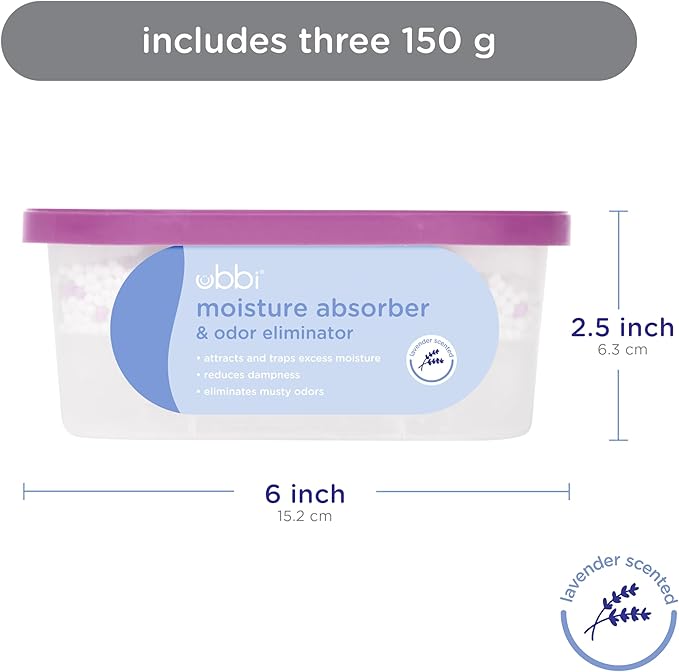 Ubbi Moisture Absorber and Odor Eliminator Tub, Attracts and Traps Excess Moisture, Reduce Dampness, Lavender Scented, 3 Pack - Image 5