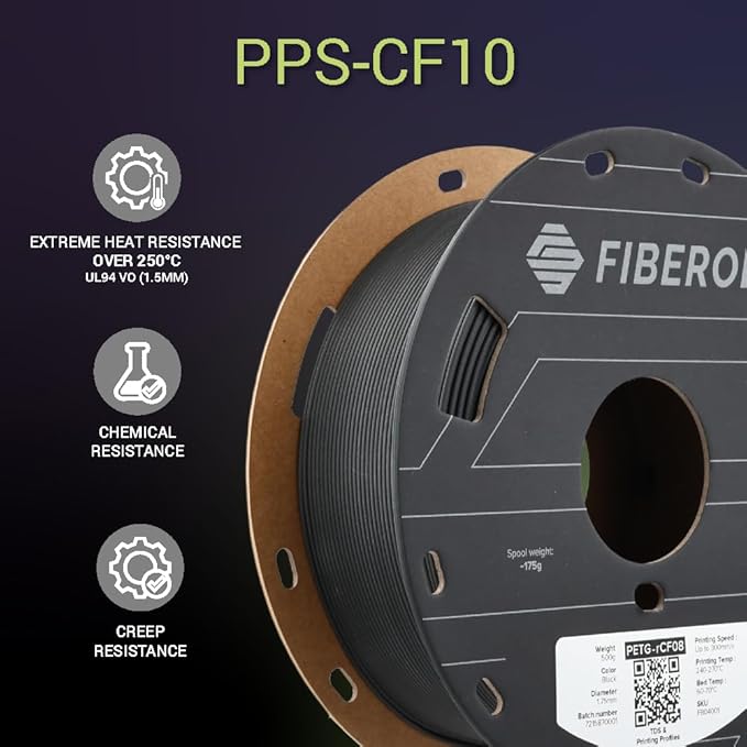 Polymaker Fiberon PPS-CF10 Filament Black 1.75mm 0.5kg, Extreme Heat Resistance - Fiberon Carbon Fiber Reinforced PPS 3D Printing Filament Ideal for Molding - Image 6