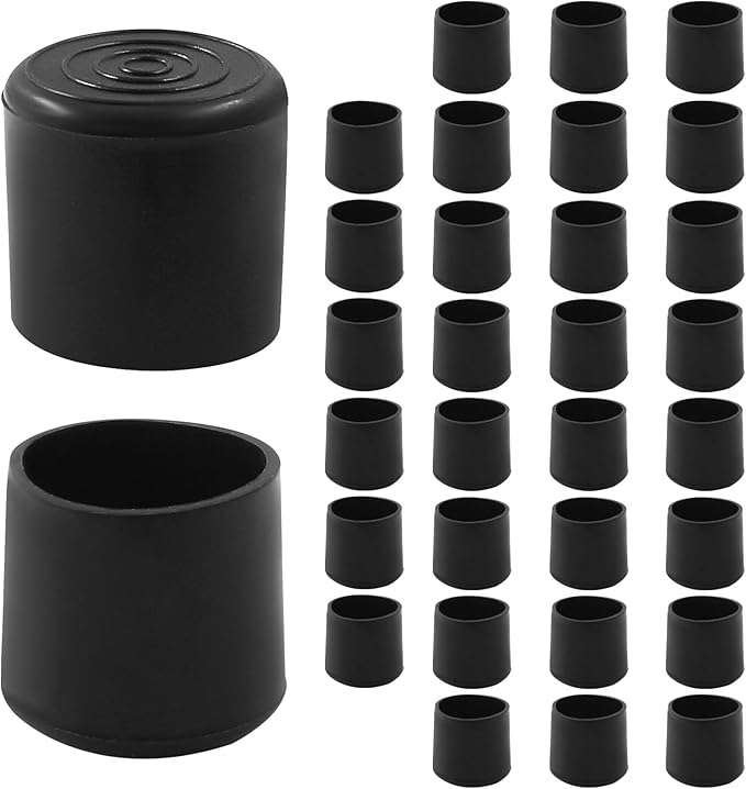 32Pcs Round Rubber Furniture Leg Caps, 1 Inch (25mm) Black Table Chair Leg Tips Caps, Chair Table Leg Covers Floor Protectors, Chair Leg End Caps for Furniture, Chair, Table by Unknown