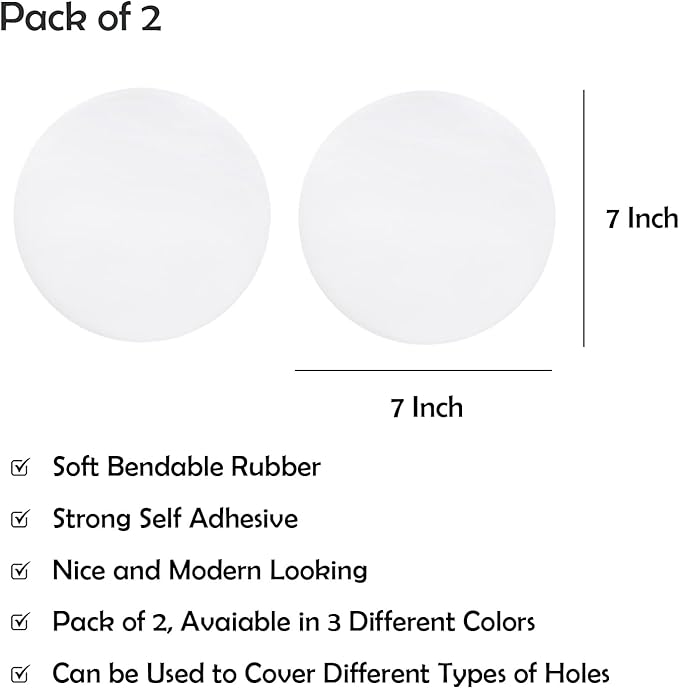 Rubber Bond Self-Adhesive Rubber Wall Outlet Cover Plate 2 Pack - Easy to Apply Peel & Stick Drywall Hole Patch - 7 Inch Round Screwless Blank Wall Plate Cover - Premium Rubber Wall Hole Cover (White) - Image 2