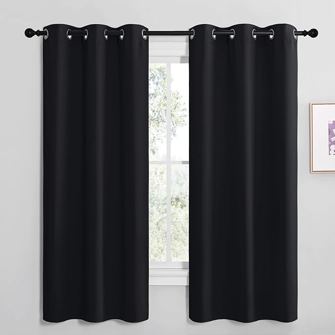 NICETOWN Bathroom Blackout Thermal Curtains and Drapes, Black Solid Thermal Insulated Grommet Blackout Drapery Panels for Window (2 Panels, 42 inches Wide by 68 inches Long, Black) by NICETOWN
