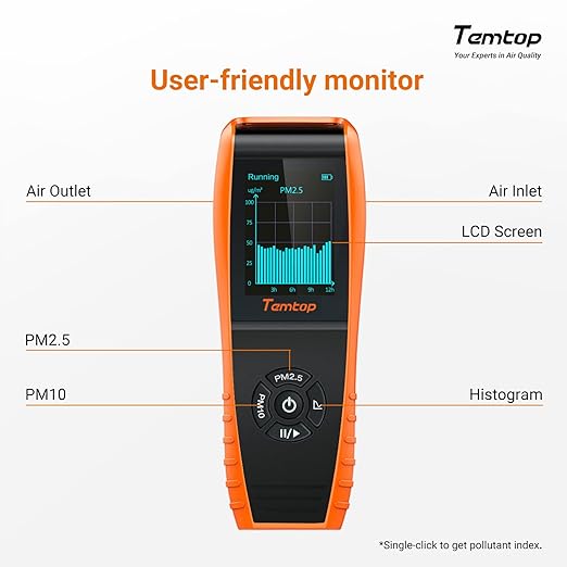 Temtop PM2.5 Monitor P600, Essential Air Particle Meter PM2.5 PM10 Air Quality Tester for Indoor/Outdoor Air Pollution Detection, Particle-Centric Detector w/Data Histogram Display - Image 6