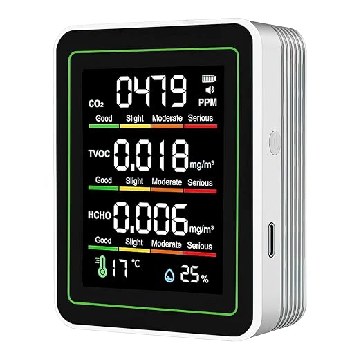 Indoor Air Quality Monitor, 5 in 1 Portable Smartair Quality Tester for CO2 | TVOC | HCHO | Temp | Hum for Home Cars Plants and Pets So On by Unknown