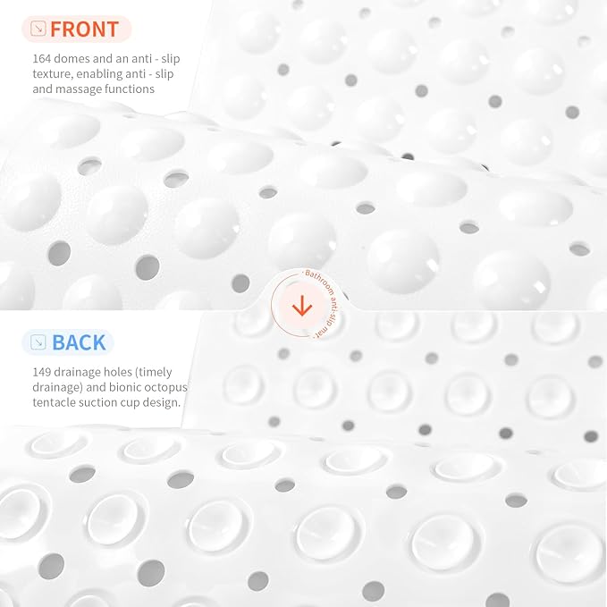 Anti-Slip Bathtub Shower mat, 20.8×20.8（Approximately 53×53cm） inch Soft Oversized Machine Washable Non-Slip Bathtub mat with Drainage Holes, Bathroom Floor Suction Cup.（1-Opaque White） - Image 2