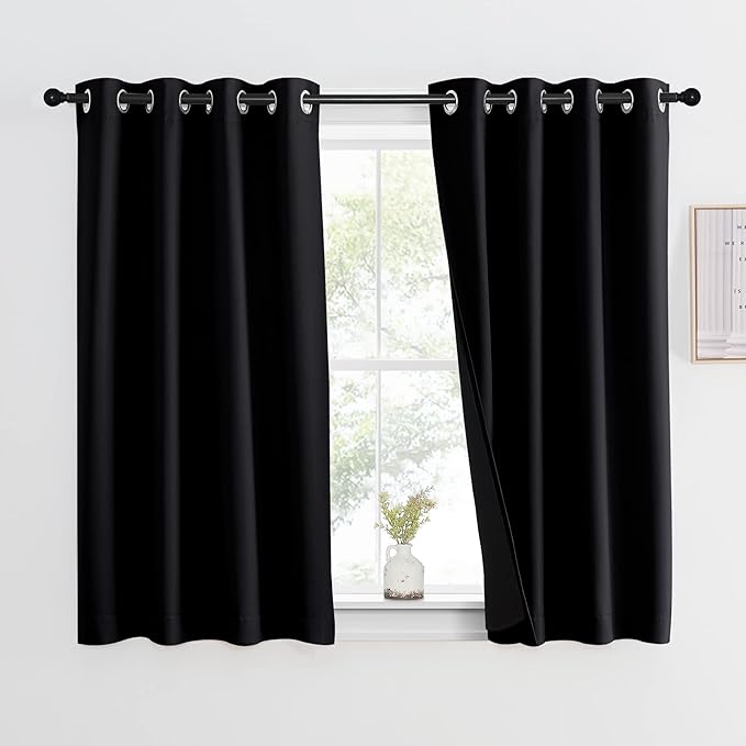 NICETOWN Truly Blackout Curtain 54 inches Length, 2 Thick Layers Completely Blackout Window Treatment Thermal Insulated Lined Drape for Basement Window (Black, 1 Panel, 46 inches Width Each Panel) by NICETOWN