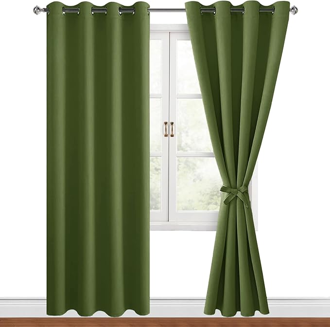 Hiasan Blackout Curtains for Bedroom, 52 x 84 Inches Long - Thermal Insulated & Energy Saving Window Curtains for Living Room, 2 Drape Panels Sewn with Tiebacks, Olive Green - Image 7