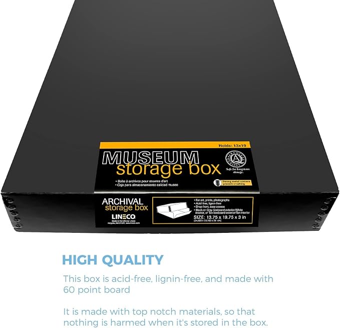 Lineco 13x19 Black Museum Storage Box, Removable Lid and Drop Front Design, 13.5 x 19.5 x 3 in Archival with Metal Edge, For Picture Longevity, Photos, Document, Crafts, Paper Art Print - Image 6